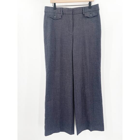 LOFT ANN TAYLOR Pants Size 12 High Waist Curvy Trouser Navy Houndstooth Stretch - Picture 1 of 15